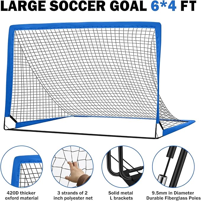 6x4 FT Kids Soccer Goals for Backyard - 2 Pack Soccer Nets, Portable Pop Up Goal Set with Training Mat, Cones, Target & Ball - Soccer Training Equipment Gift for Boys/Girls Ages 3-12
