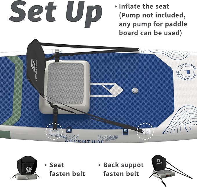Inflatable SUP Seat with Backrest - Premium Paddle Board Chair for Surfboard, Kayak & Boat, Comfortable Blow Up Seat for Adults & Kids, Lightweight SUP Accessories for Versatile Use