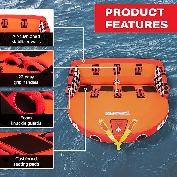 Airhead Mable Inflatable Towable Tube, 1-4 Rider Models, Dual Tow Points, Full Nylon Cover, EVA Foam Pads, Patented Speed Valve, Boat Tubes and Towables