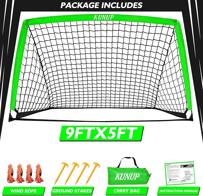 5×3 6x4 9x5 FT Portable Kids Soccer Goal for Backyard, Foldable Soccer Practice Net with Carrying Bag for Toddler Youth Adult Pop Up Soccer Training Equipment Indoor and Outdoor Sports Game