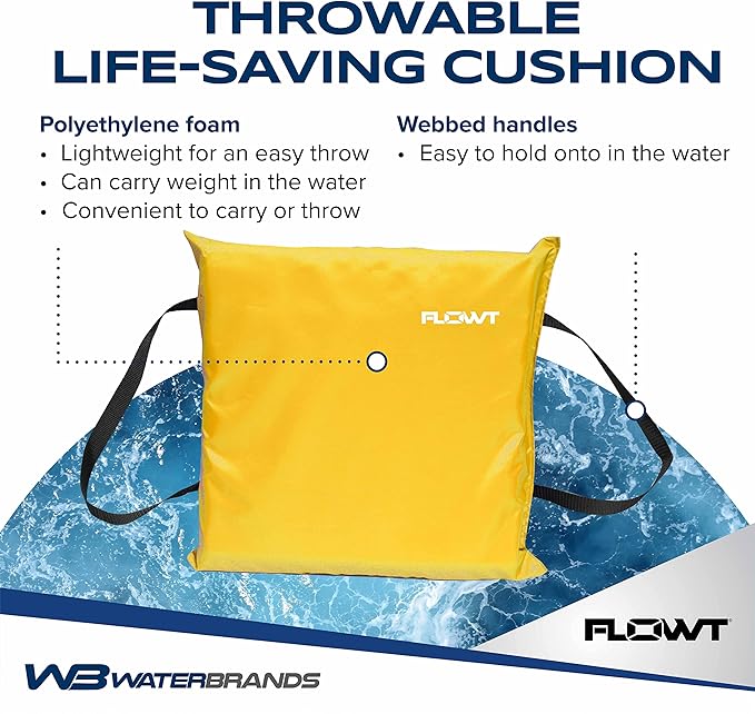 Flowt Boat Seat Cushion and Throw Cushion for Boat Safety – USCG Approved Type IV, Life Cushion for Boat, Durable, Comfortable Boat Seat Cushions for Kayaks, Paddle Board, Canoe and Boating - Yellow