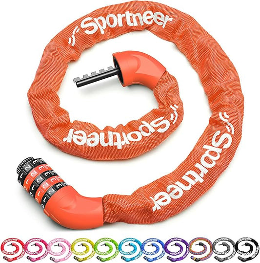 Sportneer Bike Lock: 5 Digit Combination High Security Anti Theft Bike Chain Lock - 3.2/3.6/4ft Heavy Duty Keyless Bicycle Lock for Bike, Motorcycle, Scooter, Door & Gate - 4/6mm Thick, Easy to Use