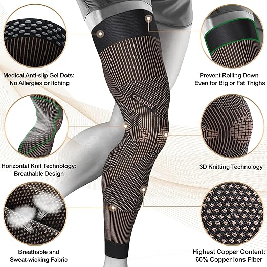 NEENCA Copper Compression Leg Sleeve, Ultra-thin Full Leg Sleeve with Copper Ions Infused Fabric for Knee Pain Relief, Muscle Recovery, Swelling, Inflammation, Promotes Circulation, Sports, Workout...