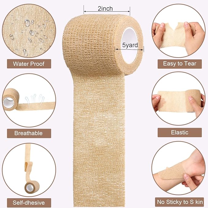Treela 48 Pack Self Adhesive Wrap Bandage Bulk, 2 Inches x 5 Yards Self Adherent Cohesive Bandage Elastic Athletic Tape Breathable Wound Tape for Stretch Athletic Sports Wrist Ankle(Nude Color)