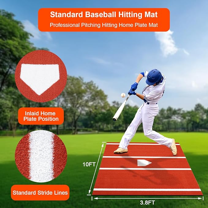 Baseball Hitting Mat, Home Plate Mat with Anti-Slide Rubber Back, 6’ x 4’ | 10’ x 3.8‘ | 12‘ x 6’ Portable Batters Box Turf Mat Baseball for Hitting Practice - Indoor and Outdoor Use