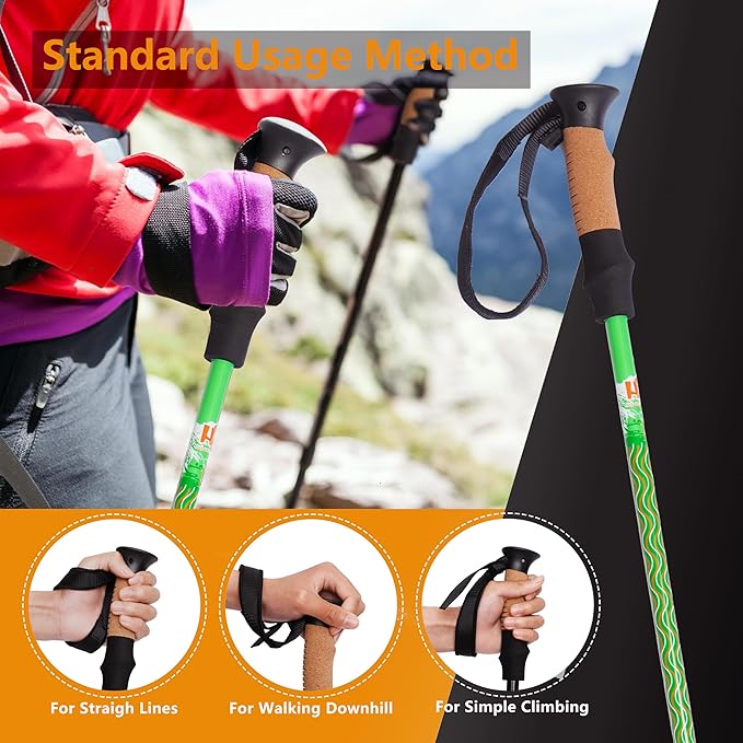 Carbon Fiber Trekking Poles, Lightweight Adjustable Hiking Poles with Cork Grips, Pair of 2 Walking Sticks Balance Support for Women and Men