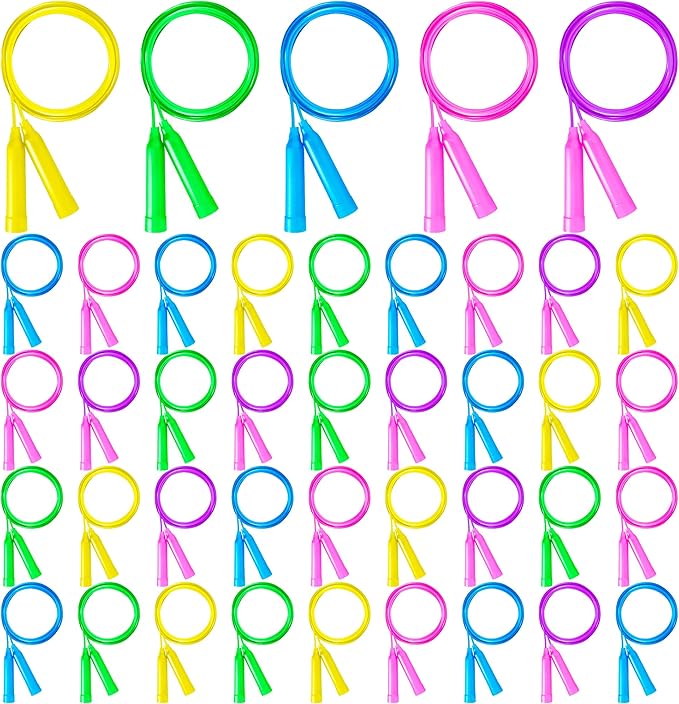 Jump Ropes for Kids, Colorful Jump Ropes for Kids Bulk, Adjustable Skipping Ropesfor Boys Girls, Tangle-Free Plastic Jumping Ropes for Party Favor Exercise Outdoor Activity
