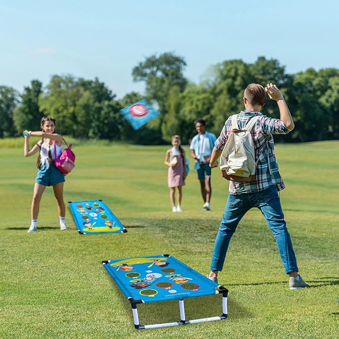 Portable Cornhole Set PVC Framed Corn Holes Outdoor Game Set with 2 Cornhole Boards, 8 Cornhole Bean Bags and Carrying Case, Camping Games Indoor Outdoor for Kids and Adults, Travel Camping Accessory