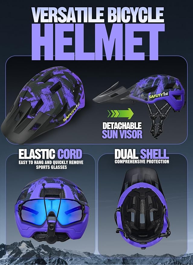 Mountain Bike Helmet for Adults & Youth Lightweight Impact-Resistant with Adjustable Dial & Removable Visor Unisex Helmet for Mountain Biking Bicycle Clcying