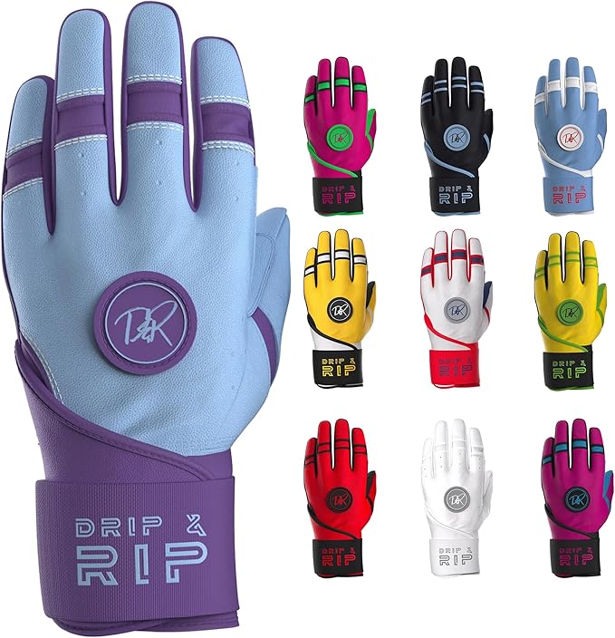 Drip & Rip Baller Series - Youth Batting Gloves + Adult Batting Gloves - for Softball and Baseball - Long Cuff Style for Men and Youth