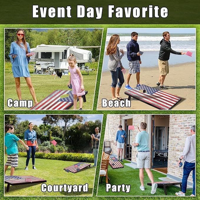 Cornhole Board Set with Carrying Bags & 8 Bean Bags Corn Hole Boards Bean Toss Game for Adults Family Outdoor Lawn Outside Backyard Games