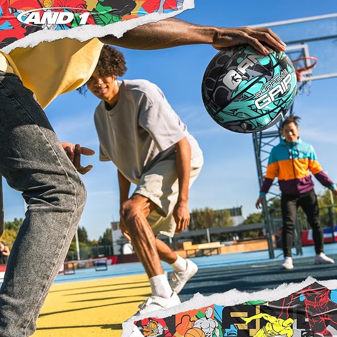 AND1 Supreme Grip Official Regulation Size 7 (29.5 inches) Rubber Basketball - Deep Channel Construction Streetball, Made for Indoor Outdoor Games