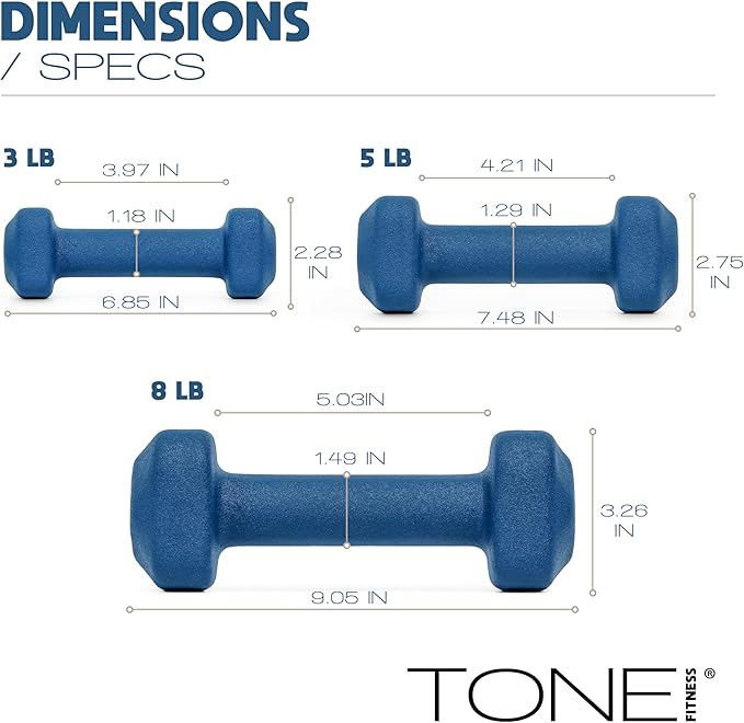 Tone Fitness Neoprene Dumbbell Set with Storage Rack – Non-Slip, Anti-Roll Hand Weights for Home Gym Workouts | 20 lb, 32 lb, & 50 lb Options