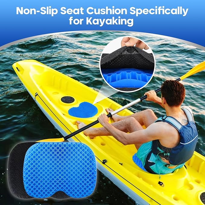 2PCS Anti Slip Kayak Gel Seat Cushion with Cover, Waterproof Seat Cushion Kayak Seat Pad for Sit in Inflatable Kayak, Canoe & Boat Fishing, Rowing, Lifetime Kayak Accessories (Blue)