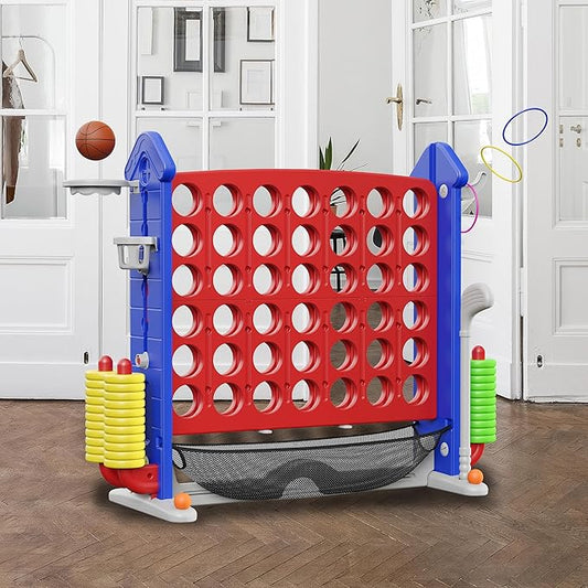Furnideco Giant 4 Connect in a Row Game, Height Adjustable Jumbo Yard Games for Kids and Adults Outdoor Play, Backyard Large Four Connect Floor Games