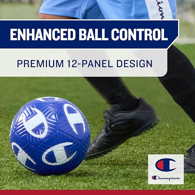 Champion Youth & Adult Soccer Ball - Paneled Design, Enhanced Control, Durable Cover & Butyl Bladder, for Indoor & Outdoor Training, Sizes 3, 4, 5, Includes 6" Pump