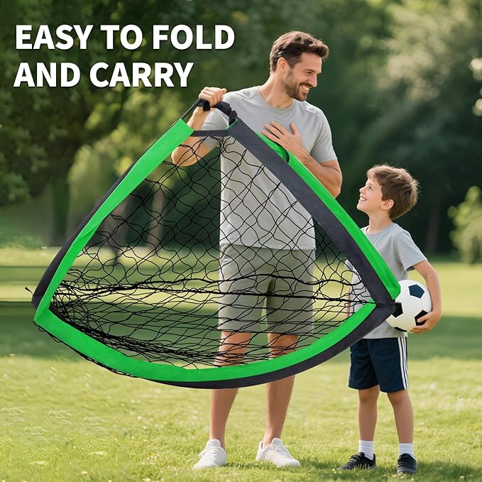 2 Pack Kids Soccer Goal for Backyard Set 5x3FT Portable Pop Up Soccer Net Training Equipment with Soccer Ball, Training Dice Mat, Cones and Carry Bag for Youth Toddler Teams Indoor Outdoor Sport Game
