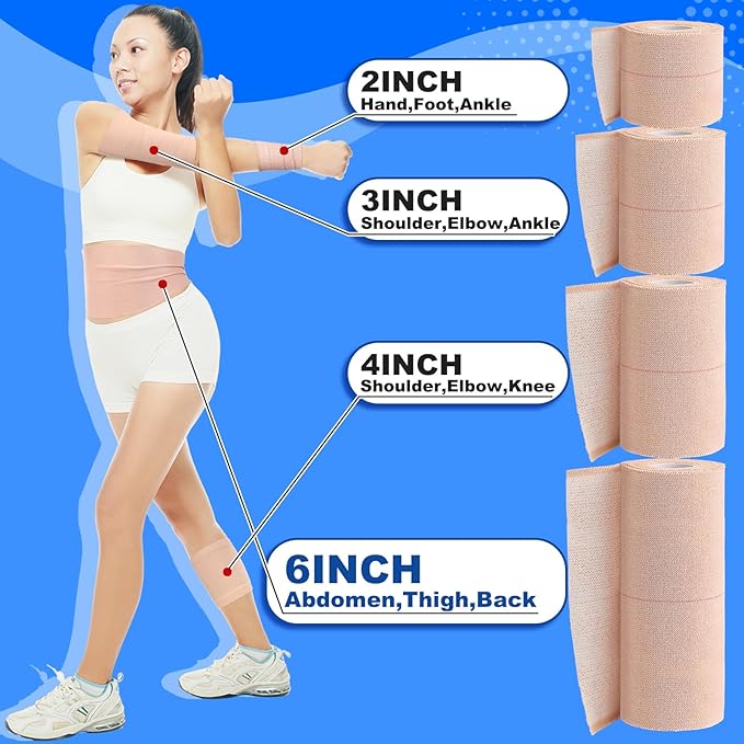 Nuanchu 2 Rolls Adhesive Elastic Tape Bandage Tape Wrap Flexible Stretch Bandages for Sports Ankle, Knee and Wrist Sprains(6 Inch Wide,Apricot)