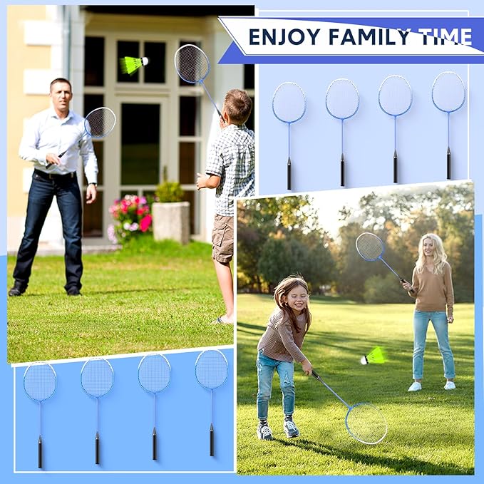 12 Pack Badminton Rackets Set Including Rackets, Nylon Shuttlecocks and Carry Bag for Outdoor Backyard Games Beginners