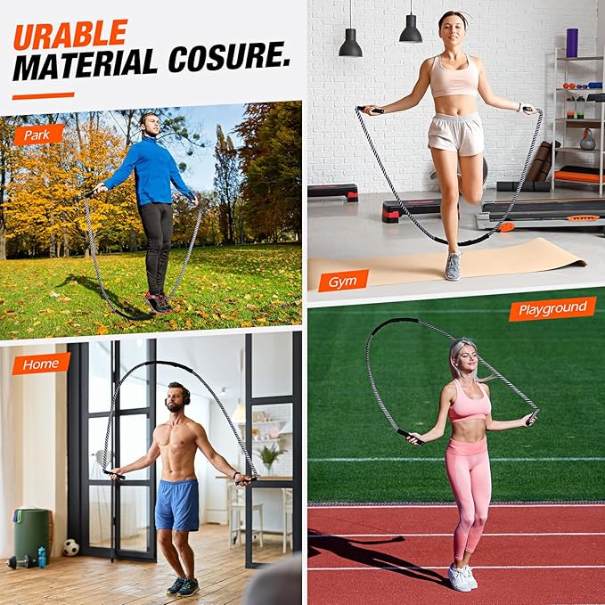 Jump Rope, Weighted Jump Rope for Fitness, Heavy Skipping Ropes for Men Women Kids, Home Gym Workout Equipment Set, Suitable for Boxing, Cardio, Training Muscles, Full Body Exercise Weight Loss at Home