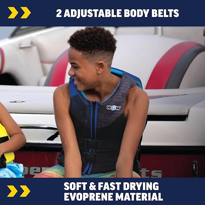 WOW Sports Life Jacket, US Coast Guard Approved Life Vest for Fishing, Kyaking, & Boating PFD, Blue - 2XL/3XL
