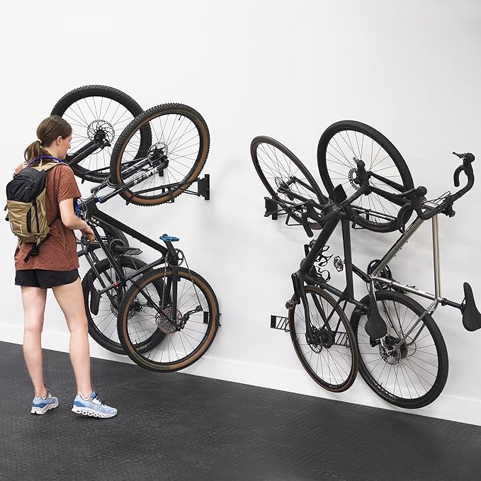 StoreYourBoard SwivelStow Mountain Bike Storage Rack 2 Pack – Heavy Duty Bike Hanger, No-Lift Bike Wall Mount for Garage Bike Storage, MTB and E-Bike, Holds 70 lbs, Patent-Pending