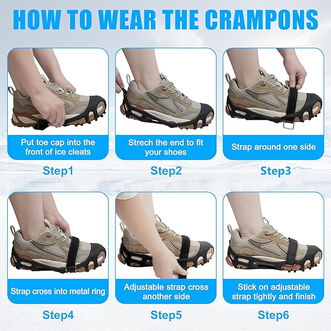Ice Cleats Snow Traction Cleats Crampons for Shoes and Boots Men Women 28 Studs Anti Slip Shoe Grippers Overshoe Slip-on Stretch Footwear Spikes for Snow and Ice Fishing Winter Walking Hiking