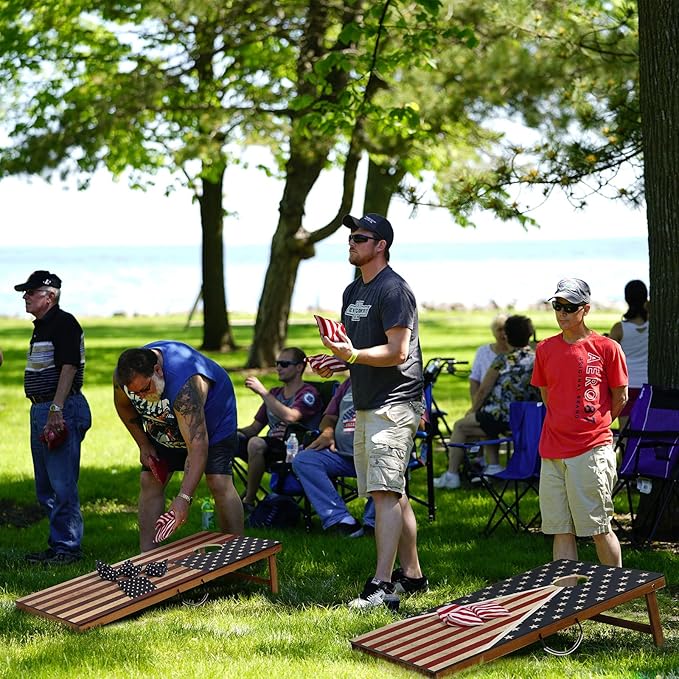 Cornhole Set, Corn Holes Outdoor Game, Regulation Cornhole Boards, Portable Cornhole Set, Classic American Flag Cornhole Set Includes 2 Boards, 8 Cornhole Beans Bags & Carry Case