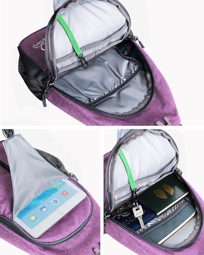 WATERFLY Crossbody Sling Backpack Sling Bag Travel Hiking Chest Bag Daypack