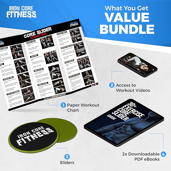 Core Sliders for Working Out, Dual Sided Exercise Gliding Discs for Use on All Surfaces, Ultimate Core Trainer, Light and Portable, Gym & Home Total Body Workout Equipment