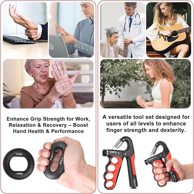 Keria Adjustable Hand Grip Strengthener(11-220Lbs), Grip Strength Trainer with Auto-Click Digital Counter, Ergonomic Forearm Trainer for Athletes, Musicians, Physical Therapy