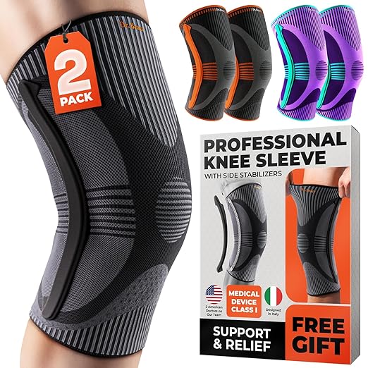 DR. BRACE ELITE Knee Brace with Size Stabilizer (2 Pack) Knee Brace for Women & Men, Workout, Sports, Daily Knee Compression Sleeve for Maximum Knee Pain Support & Fast Recovery (Pluto, Small)