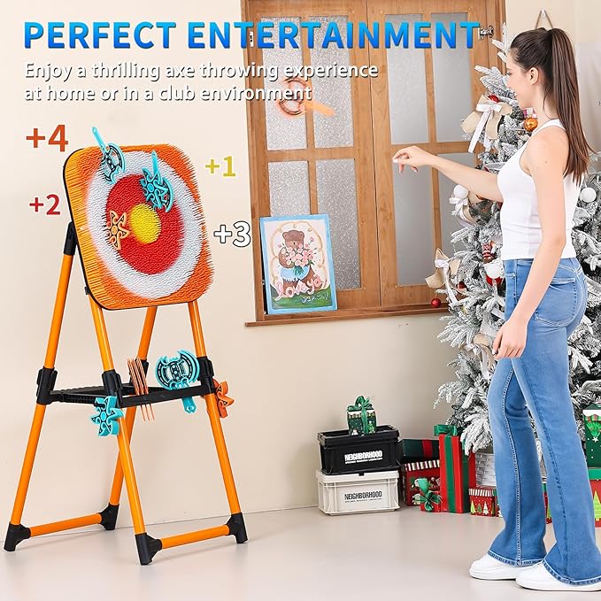 Axe Throwing Mane Target with 8 Axes 8 Darts Set, Outdoor Axe Throwing Game