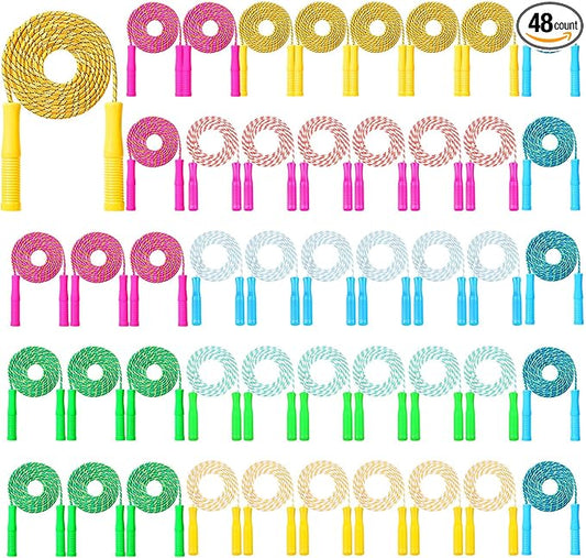 Aoriher 7. 87 ft Back to School Cotton Colorful Jump Rope for Kid Toddler Bulk Adjustable Length Stripe Skipping Rope with Plastic Handle for Outdoor Exercise Fitness Equipment Workout