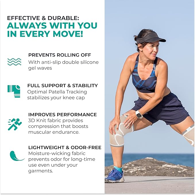 Modvel 2 Pack Knee Brace for Women & Men - Workout Knees Compression Sleeve for Knee Pain Relief Joint Support for ACL, Arthritis, Meniscus Tear Knees Brace for Sports, Rodilleras para Gym Fitness