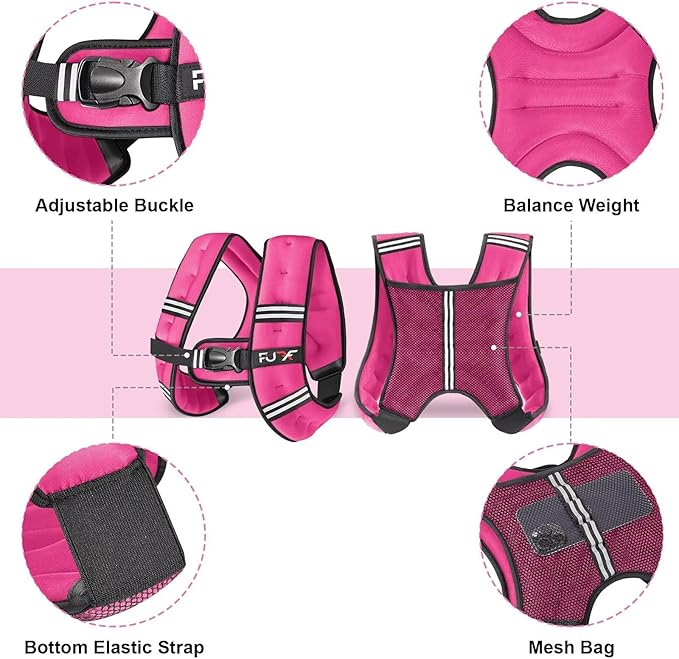 FUFF Weighted vest woman - 5lb/10lb/12lb/15lb/20lb/25lb/30lb Weights with Reflective Stripe, Weighted Vest for Men Women Strength Training Running Walking Jogging