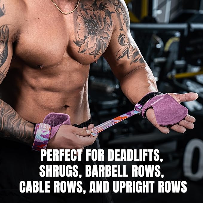 MANUEKLEAR Gym Straps Weight Lifting, Double Leather Lifting Straps for Men Deadlift with Cushion Wrist Loop, Gym Lifting Wrist Wraps for Weightlifting