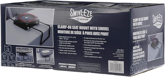 Attwood 15700-3 Seat Mount, Clamp-On With Swivel, Adjusts from 7 ½ inches to 18 inches, Black, Powder-Coated Steel