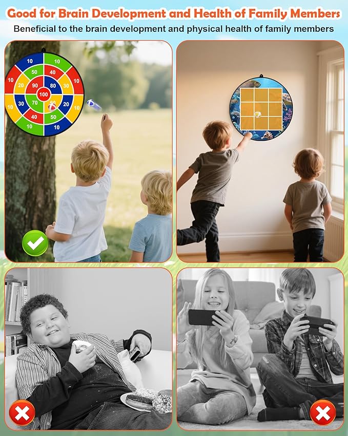 Carnival Games Set, Outdoor Giant Tic Tac Toe Games, Soft Plastic Cones Bean Bags Ring Toss Game Combo Set, 26" Dart Board with Sticky Balls for Kids Adults Family Indoor Lawn Yard Birthday Party
