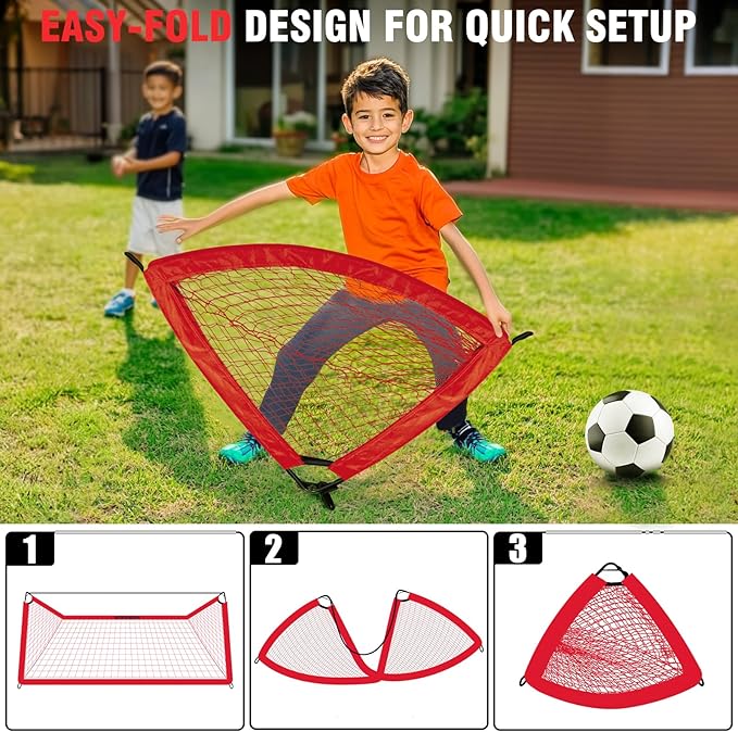 Kids Soccer Goal for Backyard Set - 2 Set of 4x3/ 5X3.6/7x5 ft Toddler Soccer Nets with 20ft Agility Ladder, Soccer Ball, Pop Up Portable Soccer Set for Kids and Youth Training Ages