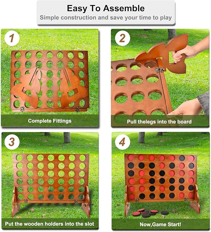 Bucher & Rossini Giant 4 in a Row Game Outdoor, 26 x 22 Inches, Outdoor Yard Game Set with 42 Pieces and 4 in a Row Giant with Carrying Bag
