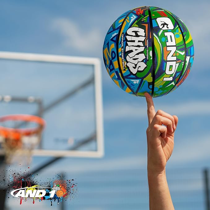 AND1 Chaos Rubber Basketball: Official Regulation Size 7 (29.5 inches) Rubber Basketball - Deep Channel Construction Streetball, Made for Indoor Outdoor