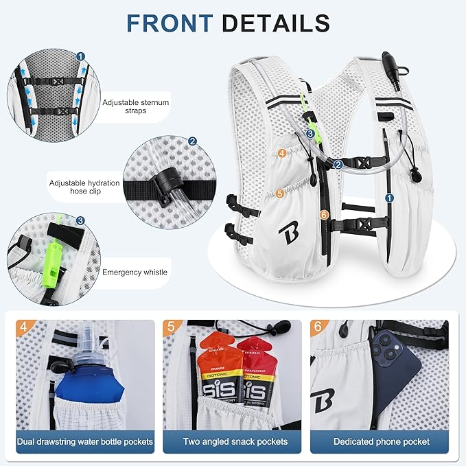 Running Vest Hydration Backpack for Men Women, 5L Lightweight Running Backpack Hydration Pack for Marathon, Trail, Cycling, Hiking, Jogging