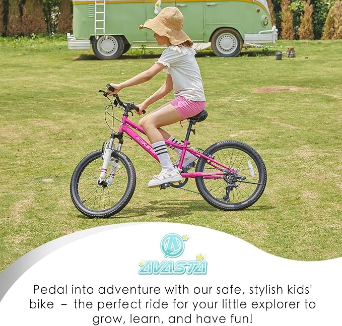 AVASTA Govet 20'' Kids Mountain Bike for 6-12 Years Old Boys Girls with Suspension Fork, 6 Speeds Drivetrain, Multiple Colors