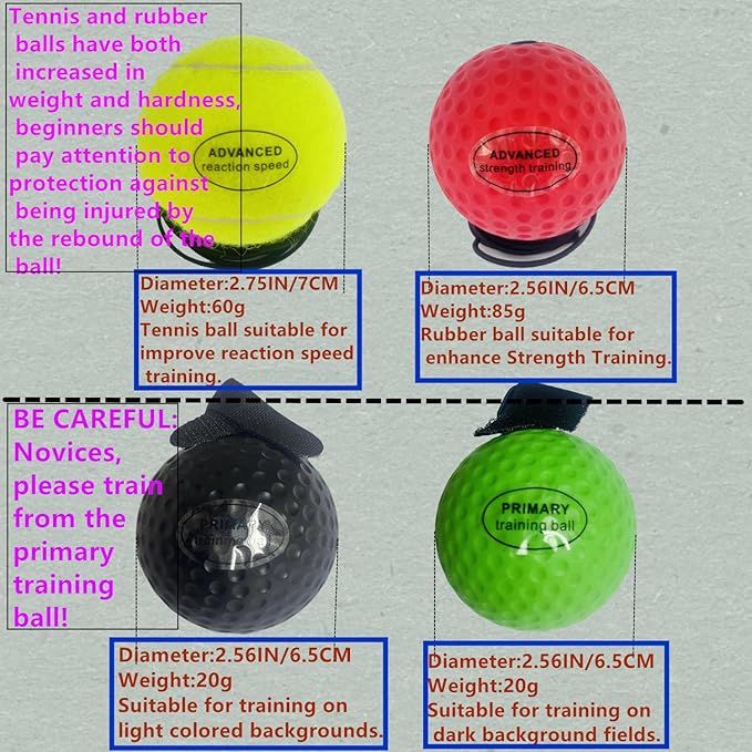 Boxing Balls Head Band Set for MMA Boxing Reaction Training 4 Different Balls+2 Sweat Absorbing Head Bands+4 Spare Lines+2 Gloves for All People