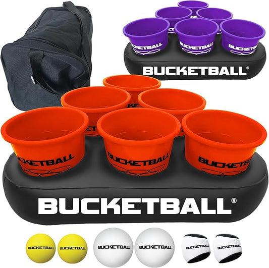 BucketBall | Team Color Edition | Party Pack (Orange/Purple): Original Yard Pong Game: Best Camping, Beach, Lawn, Outdoor, Family, Adult, Tailgate, Jumbo, Giant Game