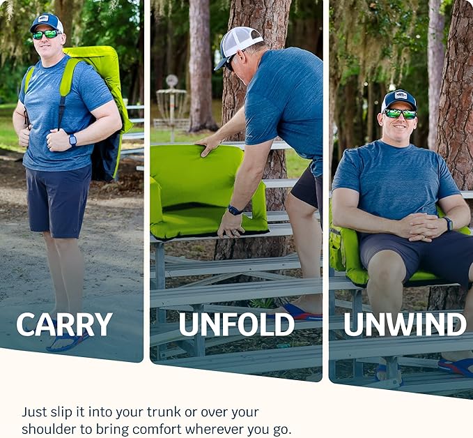 Alpcour Reclining Stadium Seat – Wide Bleacher Chair with Back Support and Cushion, Armrests, Side Pockets, and Bleachers Hook – Best Stadium Seats Chairs for Camping, Kayak, & Paddle Board Backs