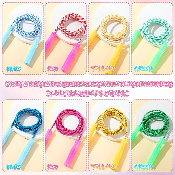 Aoriher 7. 87 ft Back to School Cotton Colorful Jump Rope for Kid Toddler Bulk Adjustable Length Stripe Skipping Rope with Plastic Handle for Outdoor Exercise Fitness Equipment Workout