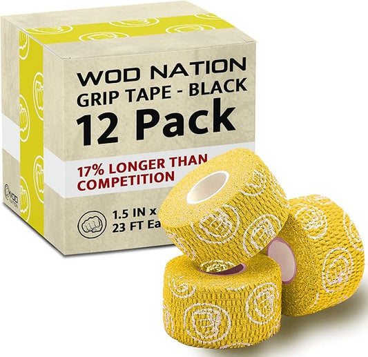 WOD Nation Flexible Hook-Grip Athletic Tape – Easy-Tear, Sweat-Proof Thumb & Finger Strips for Weightlifting
