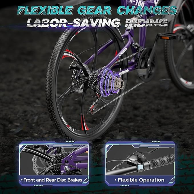 Outroad Folding Mountain Bike Foldable/Unfoldable Bike 26 Inch for Adult, 21-Speed Dual Suspension High-Carbon Steel MTB Foldable Bicycle, Dual Disc Brake Folding Bikes for Women and Men